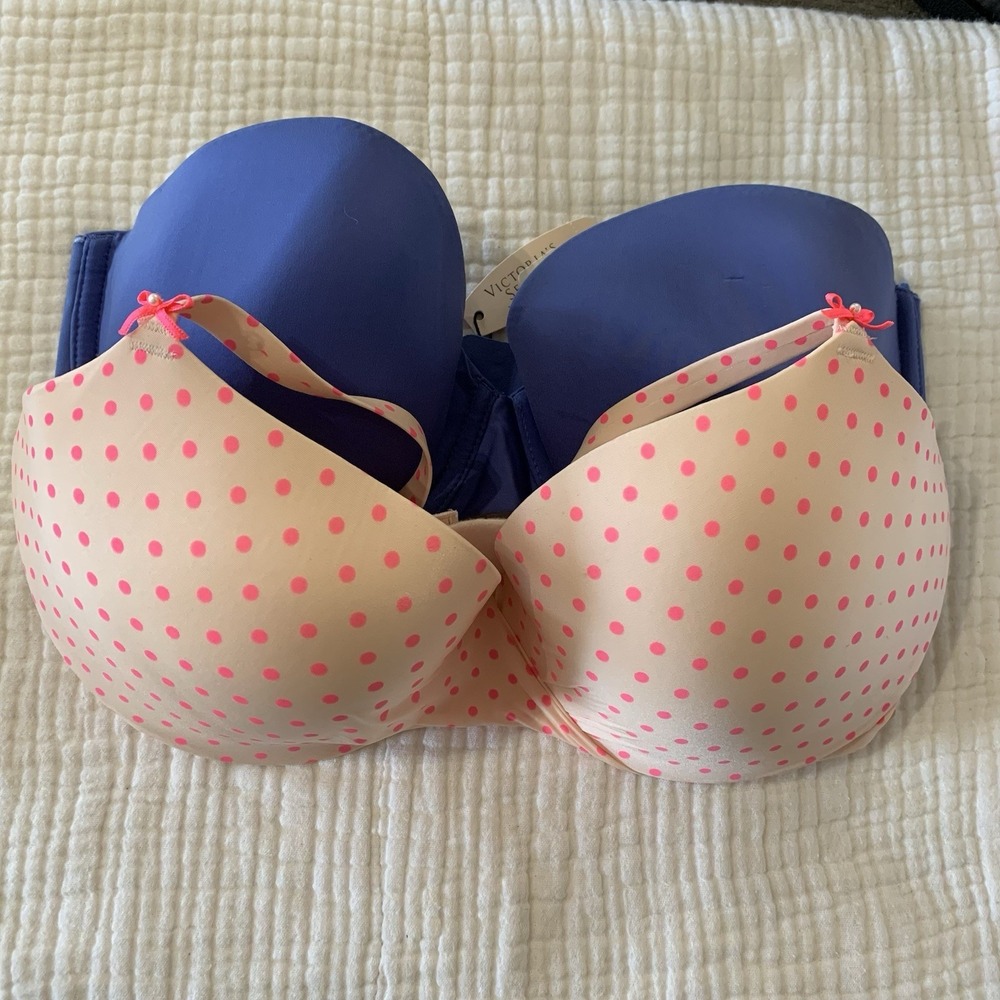 Victoria's Secret Lined Demi Bra 32DD Wired Strapless‎ Pink Purple Lot Of 2